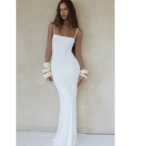 NWT MOLLY KING x BAYSE White Sleeveless Toledo Strappy Bias Maxi Dress Size S